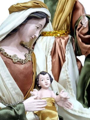 Sagrada Família Verde com Dourado Estilo Napolitano-TerraCotta Arte Sacra