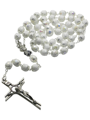 Terço de Noiva Fátima Portugal de Cristal Branco com Filigrana Luxo-TerraCotta Arte Sacra