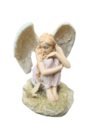 Imagem de Anjo Sentado com Espírito Santo em Pó de Mármore Colorido 13 cm