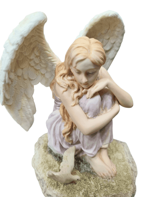 Imagem de Anjo Sentado com Espírito Santo em Pó de Mármore Colorido 13 cm