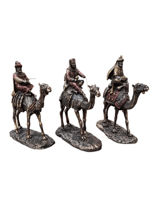 Três Reis Magos em Pó de Mármore com Acabamento em Bronze 13 cm