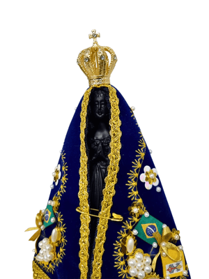 Imagem de Nossa Senhora Aparecida em Pó de Mármore Manto Arabesco Folha 18 cm
