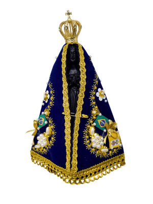 Imagem de Nossa Senhora Aparecida em Pó de Mármore Manto Arabesco Folha 18 cm