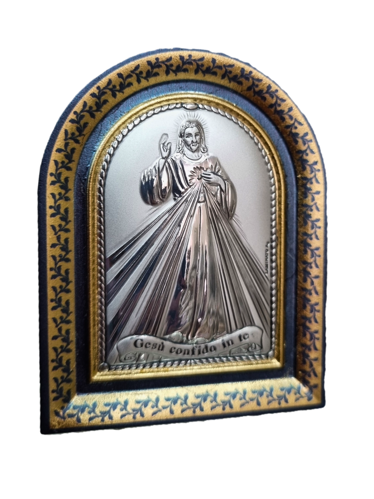 Adorno Italiano com Prata Jesus Misericordioso 8 x 6 cm