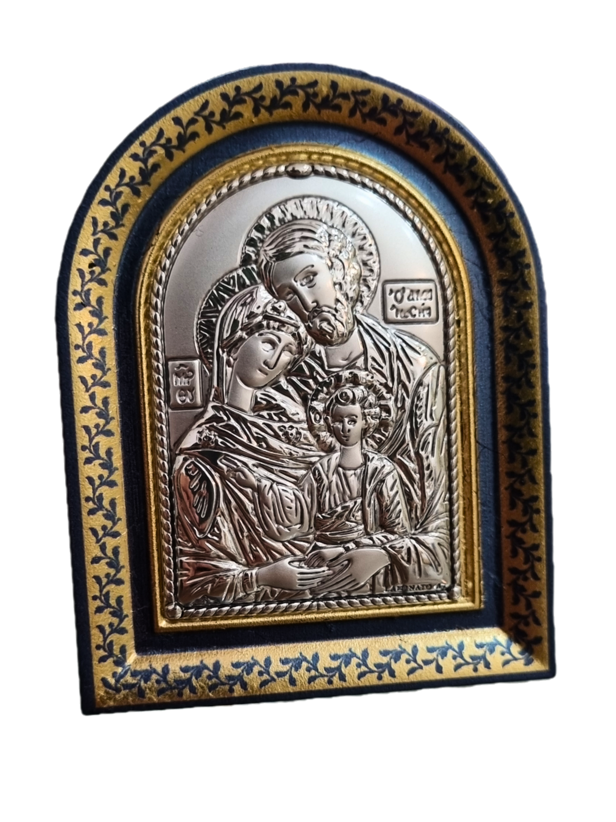 Adorno Italiano com Prata Sagrada Família Bizantina 8 x 6 cm