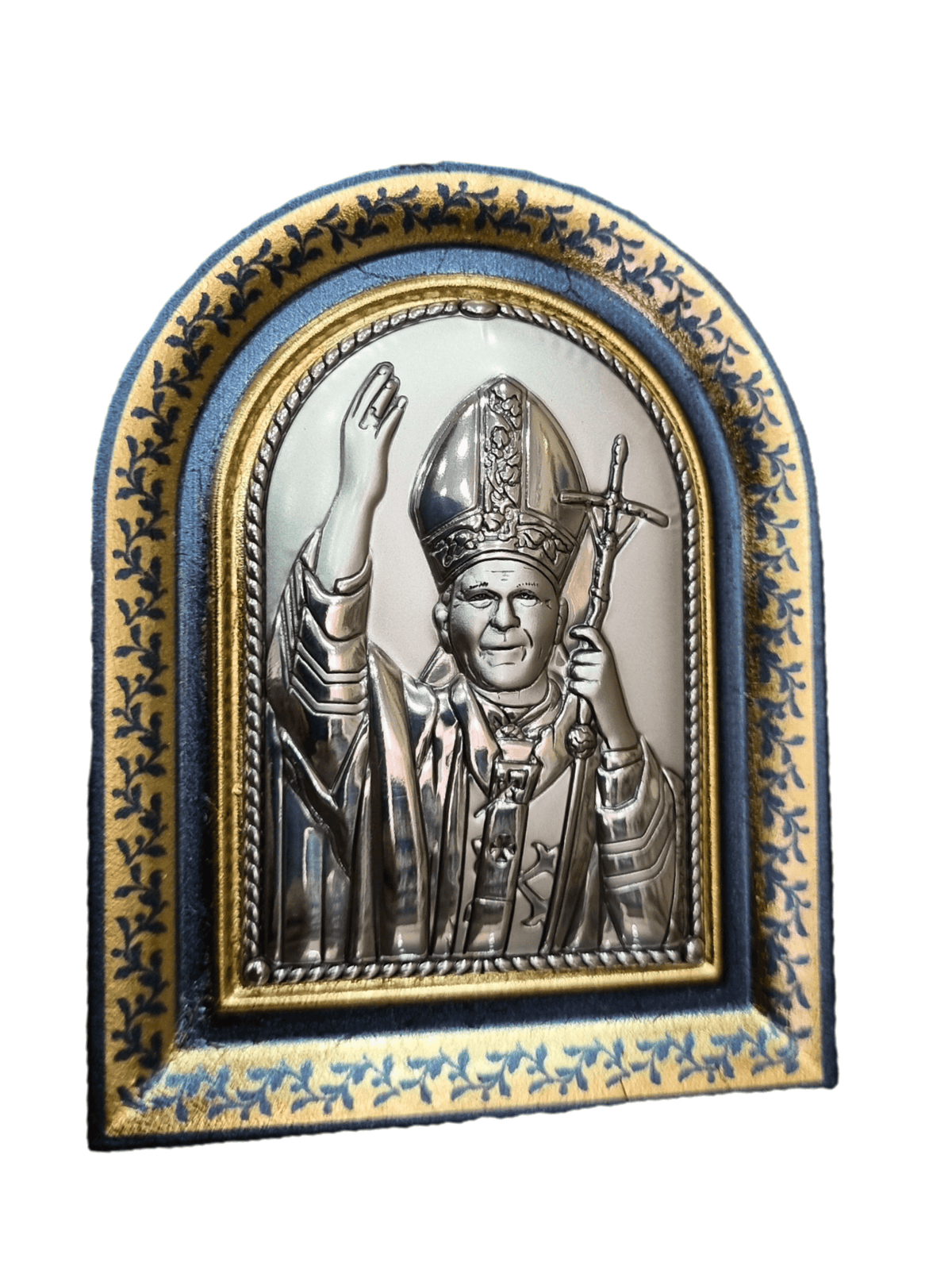 Adorno Italiano com Prata São João Paulo II 8 x 6 cm