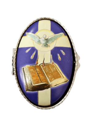 Porta Terço Italiano Oval em Metal Espírito Santo 6 cm x 3,5 cm