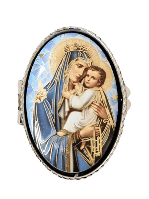 Porta Terço Italiano Oval em Metal Madonna 6 cm x 3,5 cm