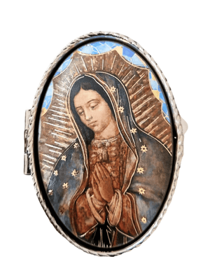 Porta Terço Oval em Metal Nossa Senhora de Guadalupe 6 x 3,5 cm