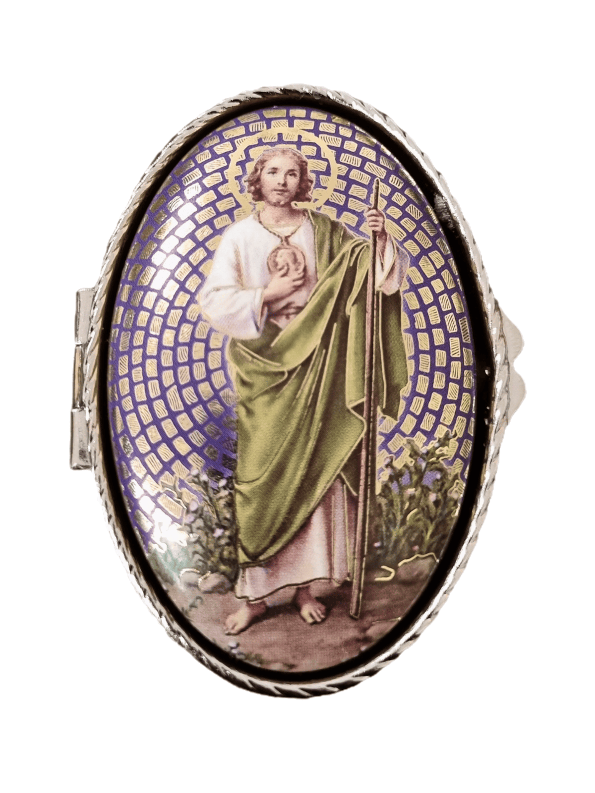 Porta Terço Oval em Metal São Judas Tadeu 6 x 3,5 cm
