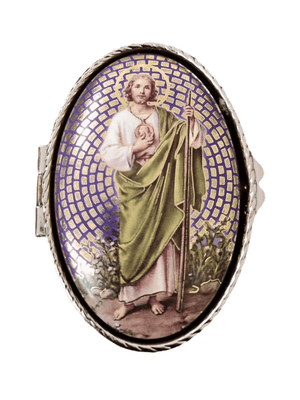 Porta Terço Oval em Metal São Judas Tadeu 6 x 3,5 cm