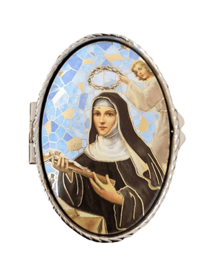 Porta Terço Oval em Metal Santa Rita 6 x 3,5 cm