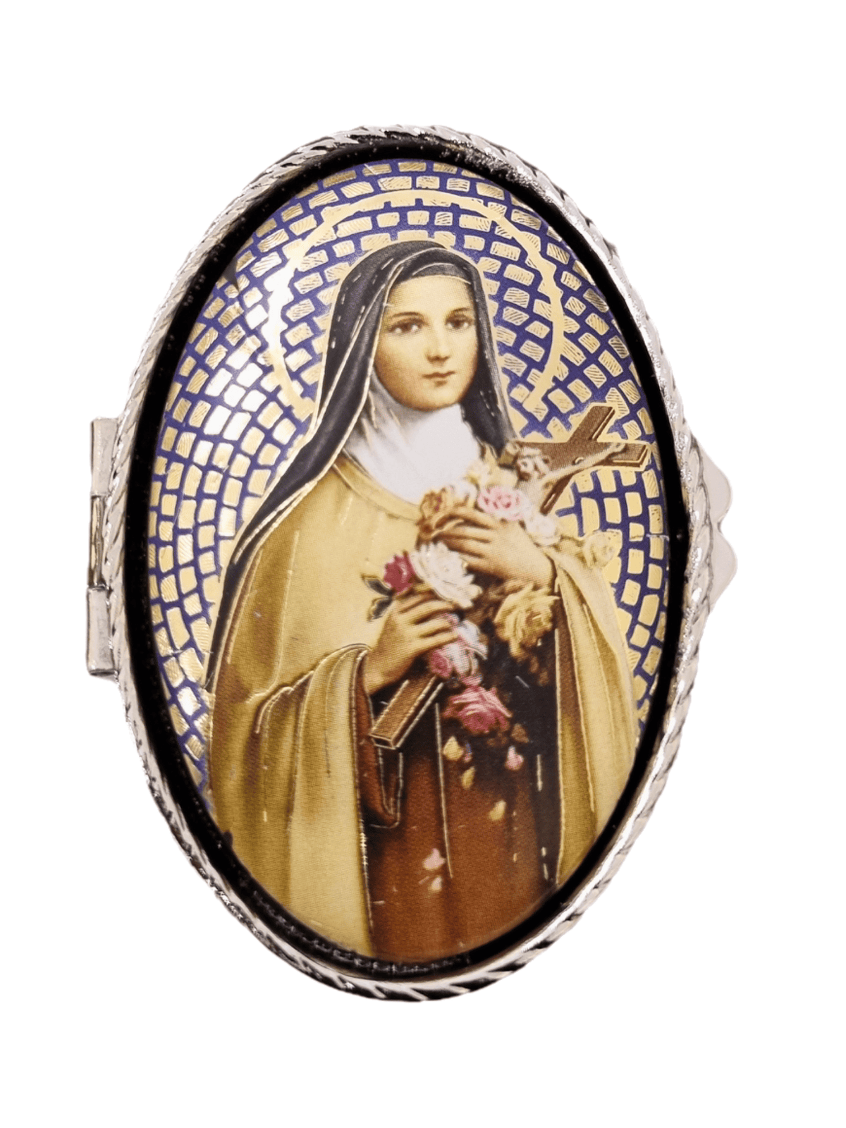 Porta Terço Oval em Metal Santa Terezinha 6 x 3,5 cm
