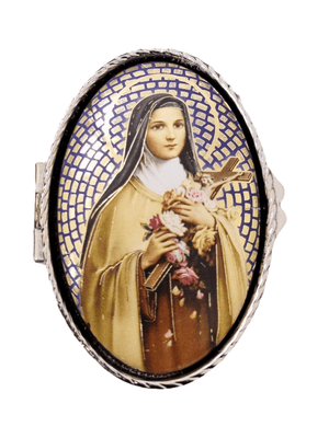 Porta Terço Oval em Metal Santa Terezinha 6 x 3,5 cm