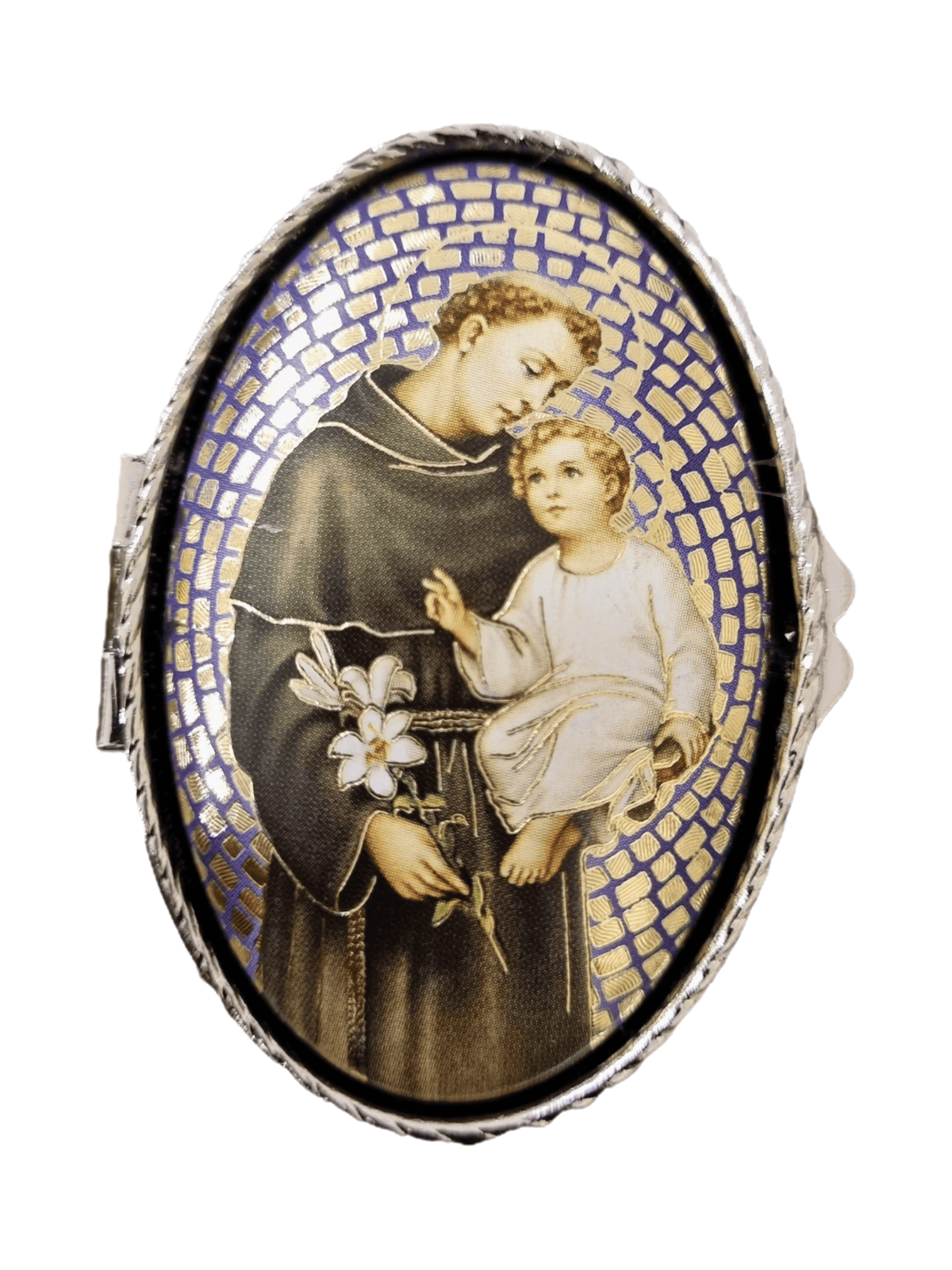 Porta Terço Oval em Metal Santo Antônio 6 x 3,5 cm