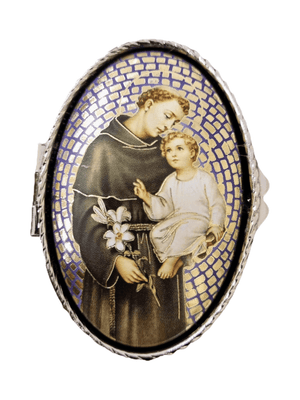 Porta Terço Oval em Metal Santo Antônio 6 x 3,5 cm
