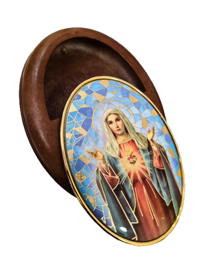 Porta Terço Oval Italiano Imaculado Coração de Maria 6,5 x 8,5 cm