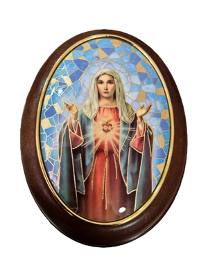 Porta Terço Oval Italiano Imaculado Coração de Maria 6,5 x 8,5 cm