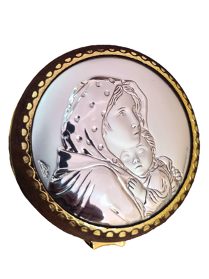 Porta Terço Redondo com Prata Nossa Senhora Da Divina Providência 5,5 cm x 5,5 cm