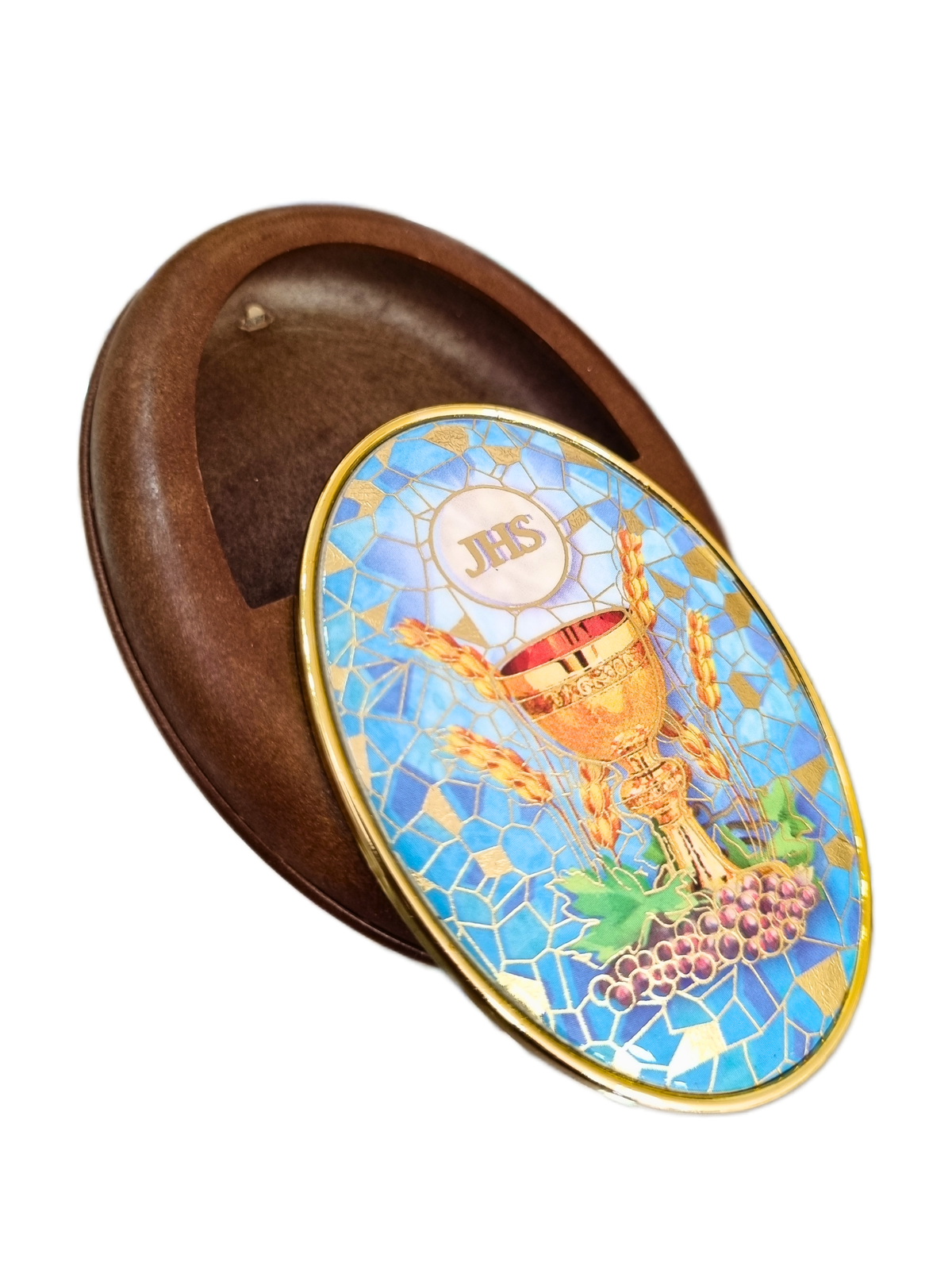 Porta Terço Oval Italiano Primeira Eucaristia 6,5 x 8,5 cm