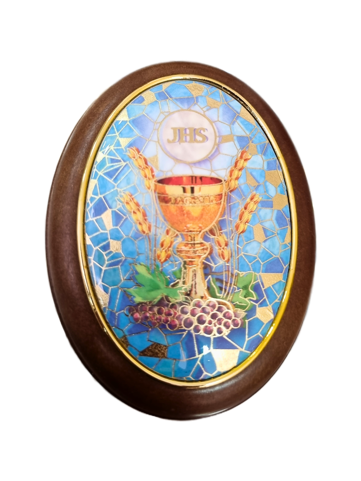 Porta Terço Oval Italiano Primeira Eucaristia 6,5 x 8,5 cm
