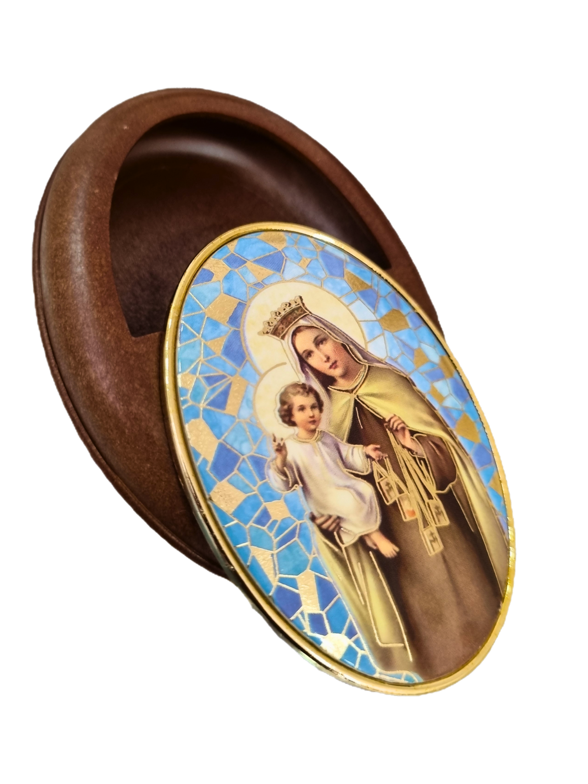 Porta Terço Oval Italiano Nossa Senhora do Carmo 6,5 x 8,5 cm