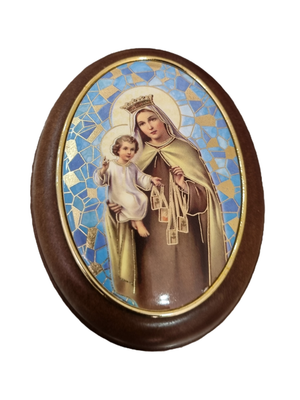 Porta Terço Oval Italiano Nossa Senhora do Carmo 6,5 x 8,5 cm