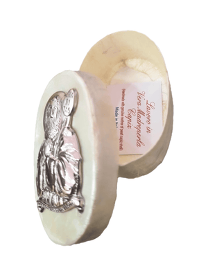 Porta Terço Italiano de Madrepérola e Prata Oval São Francisco de Paula 7 x 4,5 cm