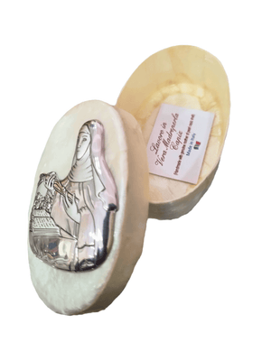 Porta Terço Italiano de Madrepérola e Prata Oval Santa Rita 7 x 4,5 cm