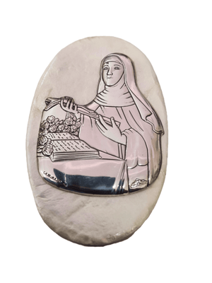 Porta Terço Italiano de Madrepérola e Prata Oval Santa Rita 7 x 4,5 cm