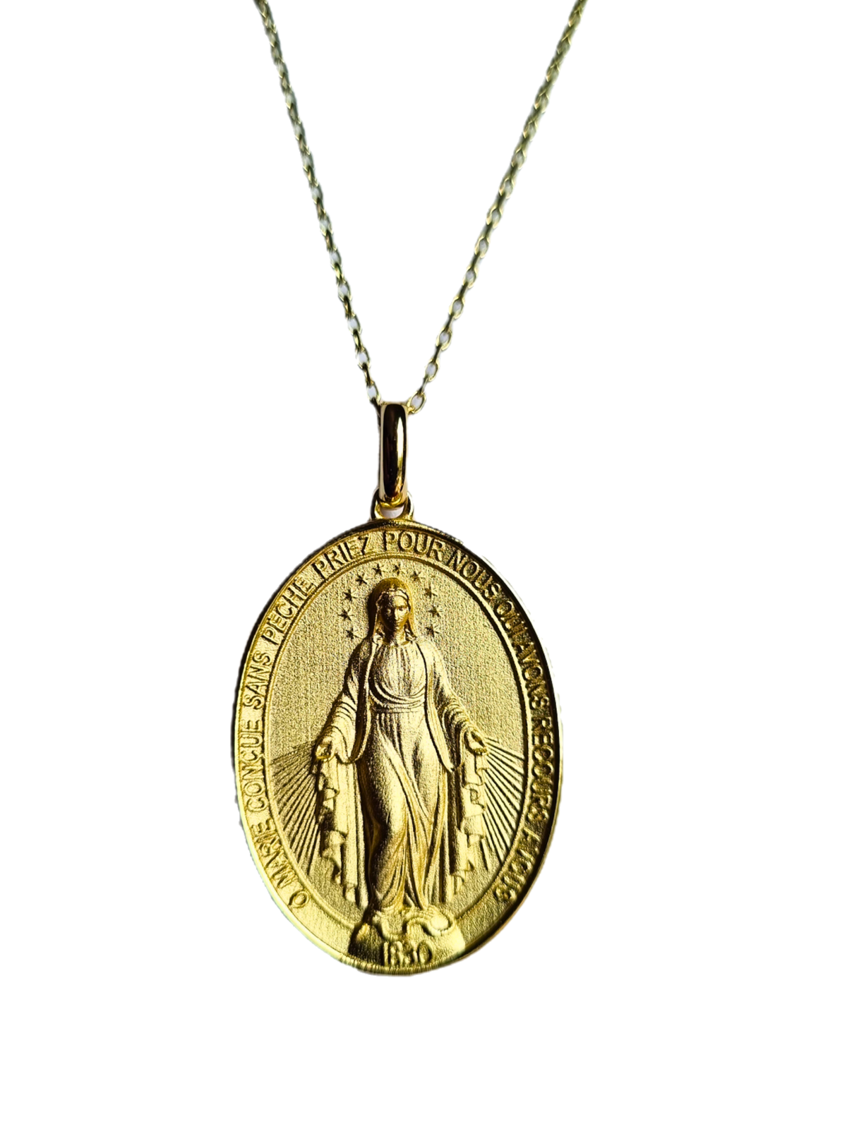 Gargantilha Medalhão Nossa Senhora das Graças em Prata de Lei 925 e Banho de Ouro 18K