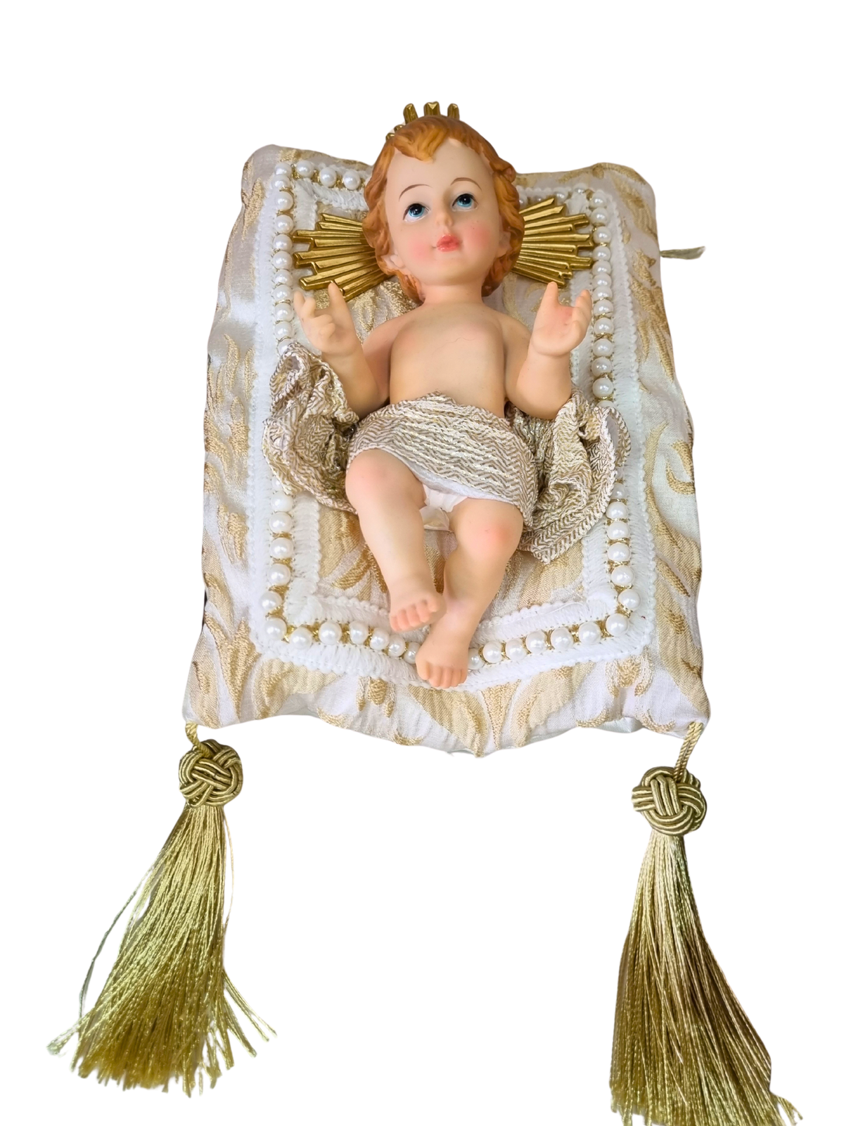 Menino Jesus de Resina Santini Italy Style com Almofada Branca e Dourada 18 cm