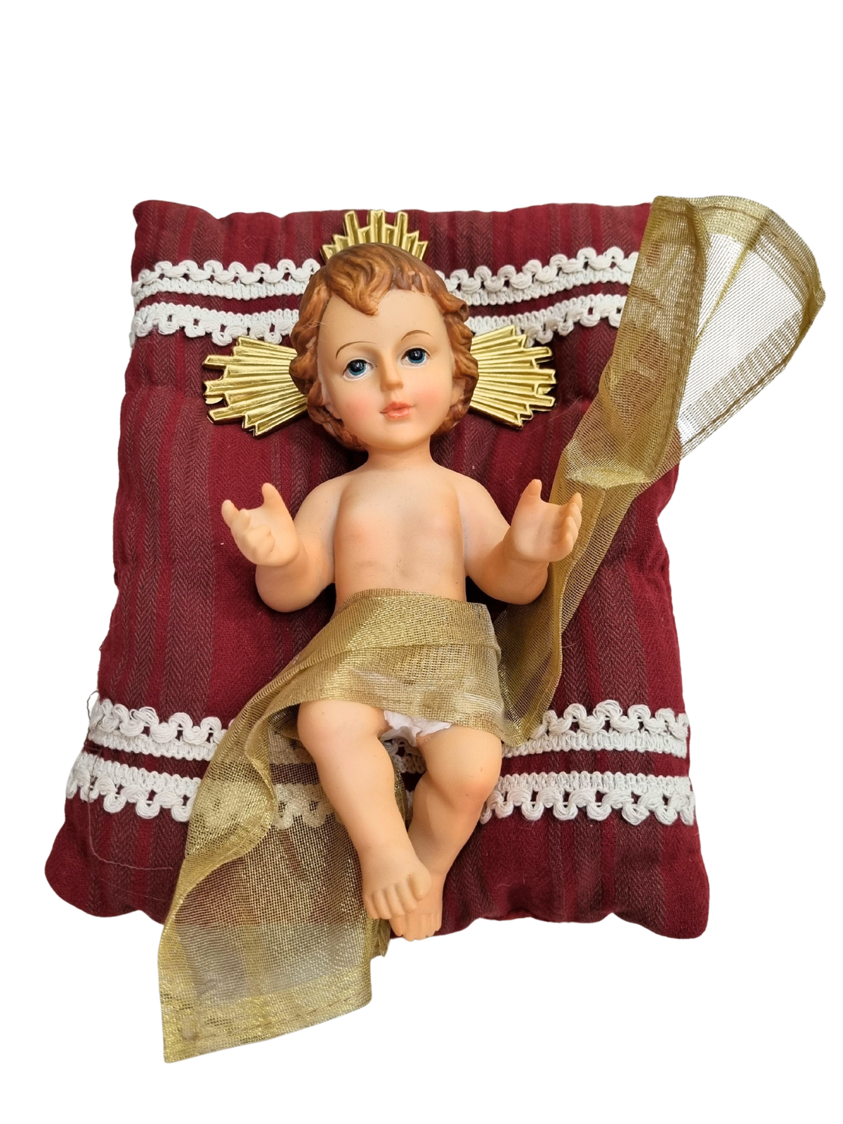 Menino Jesus de Resina Santini Italy Style com Almofada Branca e Dourada 25 cm