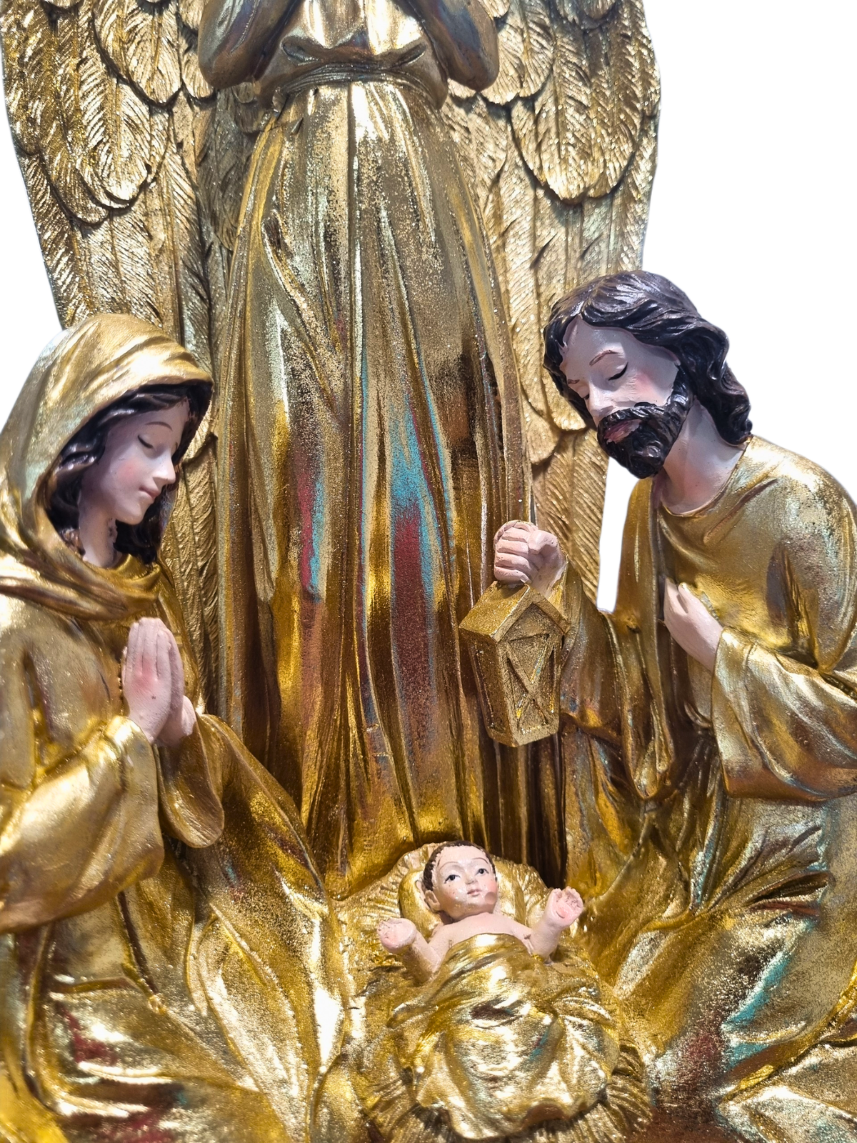 Imagem da Sagrada Família com Anjo em Resina 36 cm x 22 cm