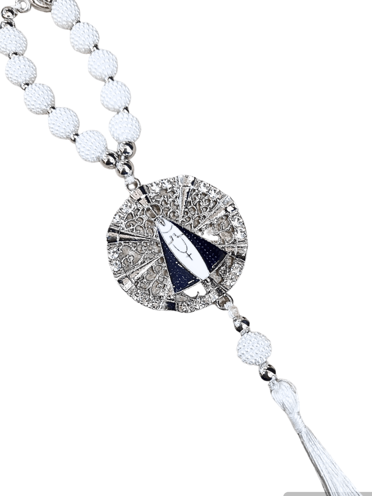 Adorno Amora Branca Aparecida Redonda Prateada-TerraCotta Arte Sacra