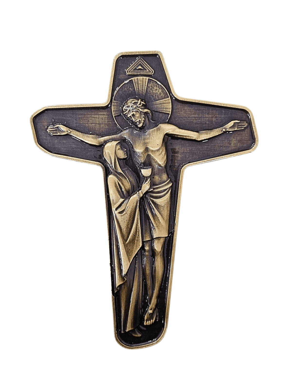 Adorno Cruz da Unidade Metal Galvanizado Ouro Velho 15 cm-TerraCotta Arte Sacra