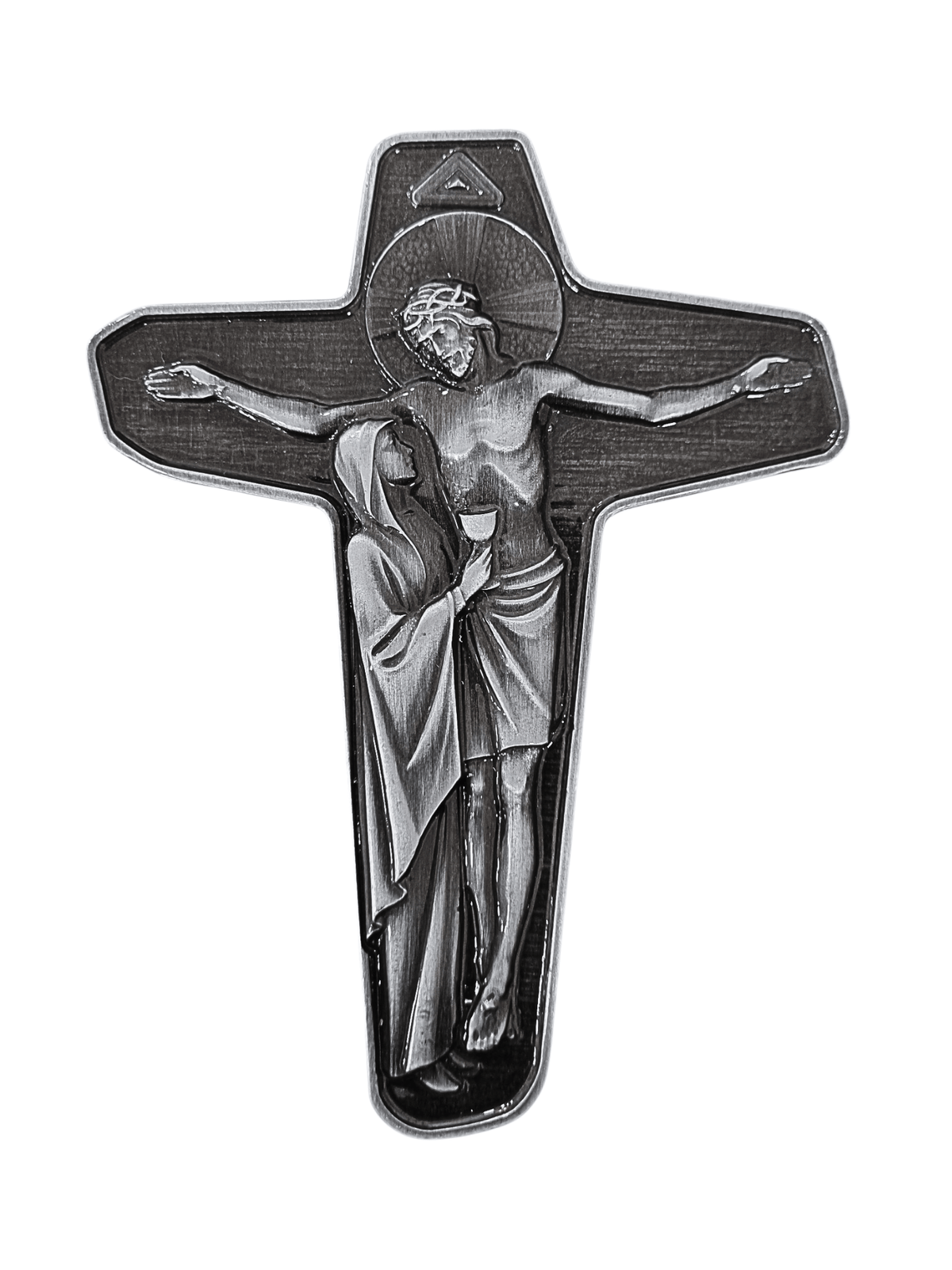 Adorno Cruz da Unidade Metal Galvanizado Prata Velha 15 cm-TerraCotta Arte Sacra