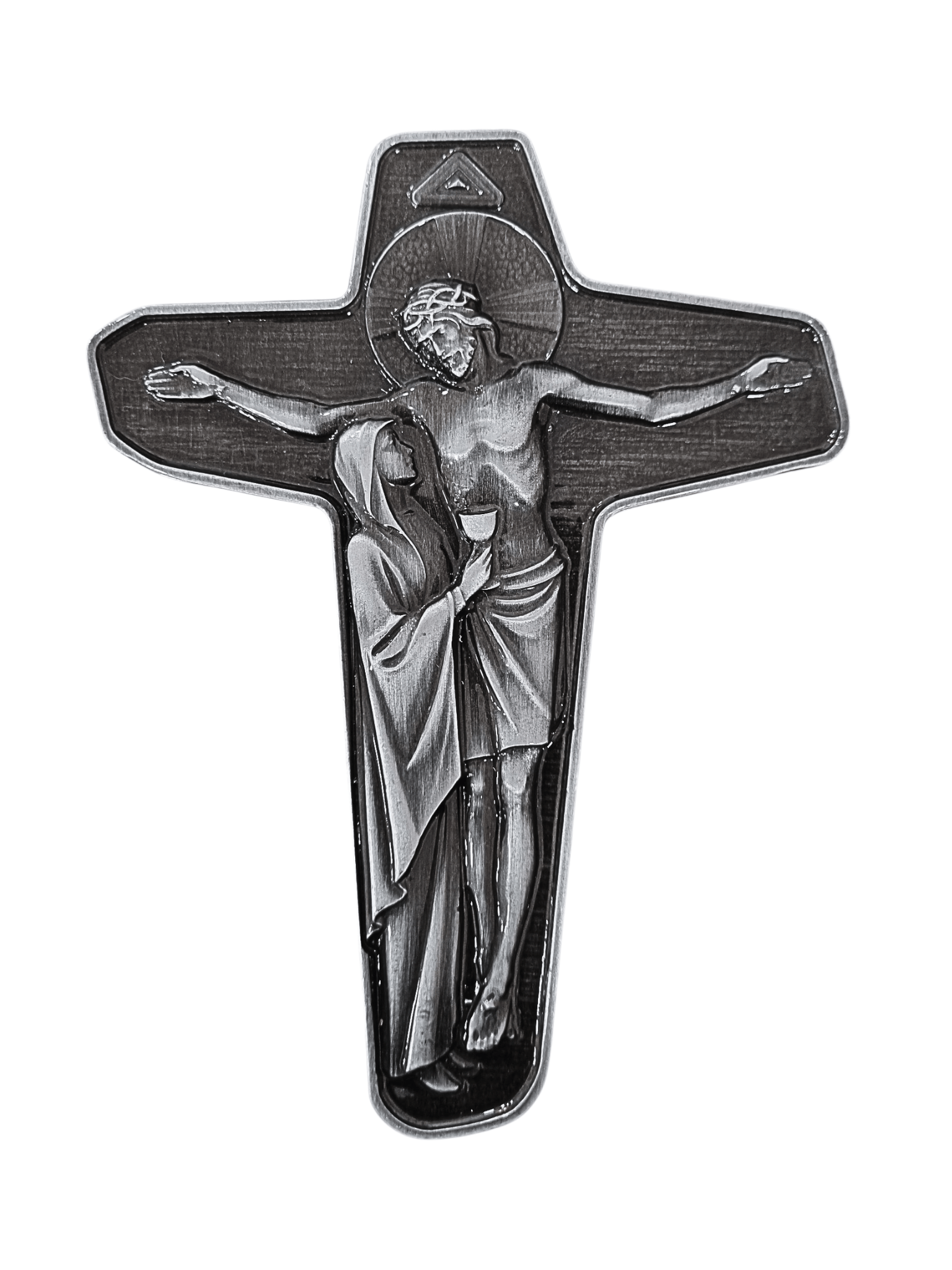 Adorno Cruz da Unidade Metal Galvanizado Prata Velha 15 cm-TerraCotta Arte Sacra