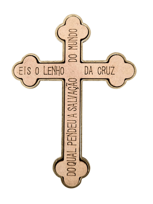 Adorno Cruz em Metal Livrai-nos do Ouro Velho 9 cm-TerraCotta Arte Sacra