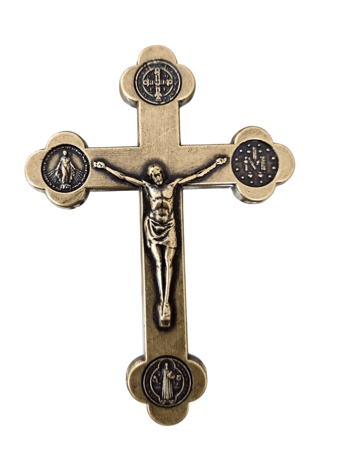 Adorno Cruz em Metal Livrai-nos do Ouro Velho 9 cm-TerraCotta Arte Sacra