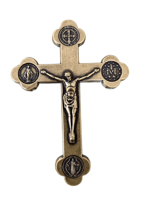 Adorno Cruz em Metal Livrai-nos do Ouro Velho 9 cm-TerraCotta Arte Sacra