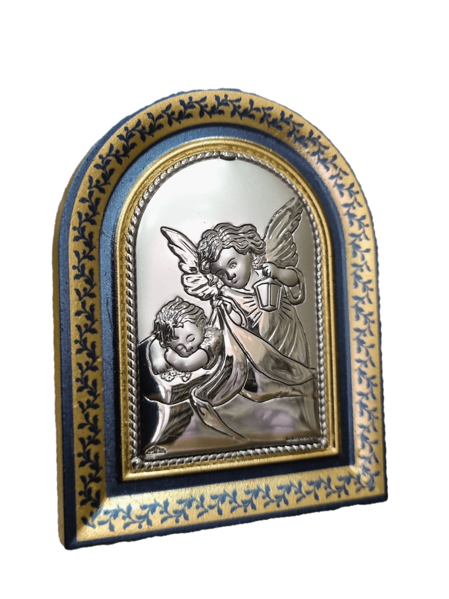 Adorno Italiano com Prata Anjo da Guarda 8 x 6 cm-TerraCotta Arte Sacra