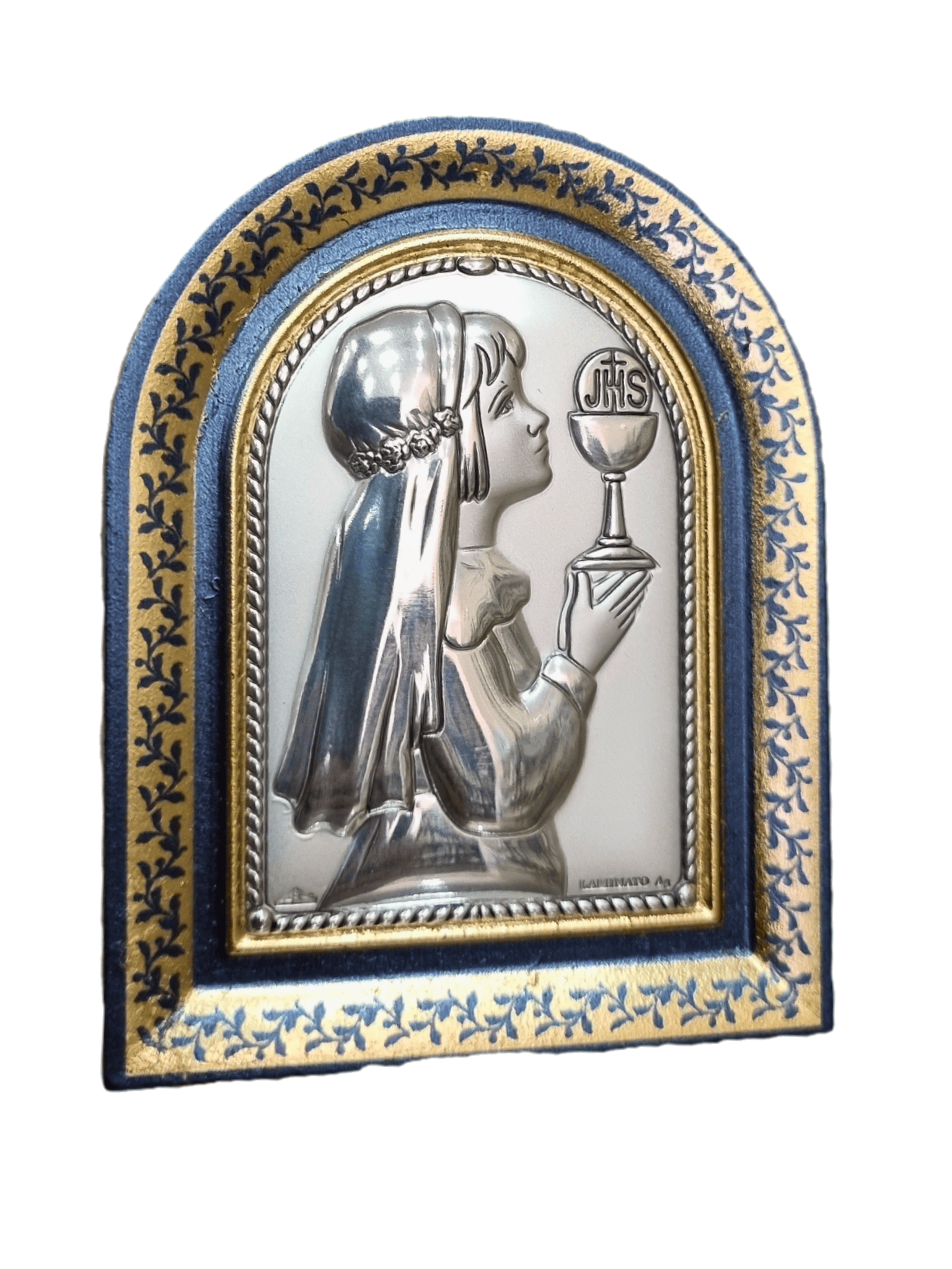 Adorno Italiano com Prata Comunhão Menina 8 x 6 cm-TerraCotta Arte Sacra