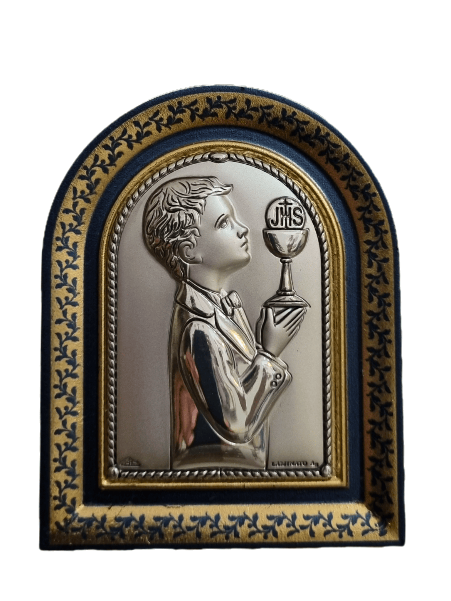 Adorno Italiano com Prata Comunhão Menino 8 x 6 cm-TerraCotta Arte Sacra