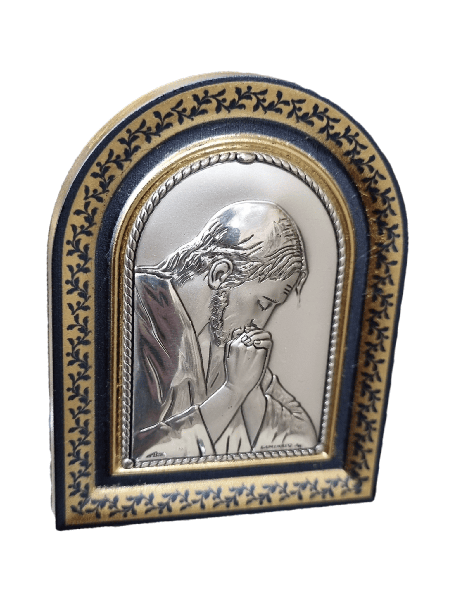 Adorno Italiano com Prata Jesus Orando 8 x 6 cm-TerraCotta Arte Sacra
