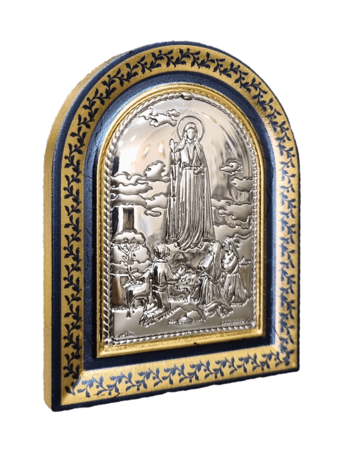 Adorno Italiano com Prata Nossa Senhora de Fátima 8 x 6 cm-TerraCotta Arte Sacra