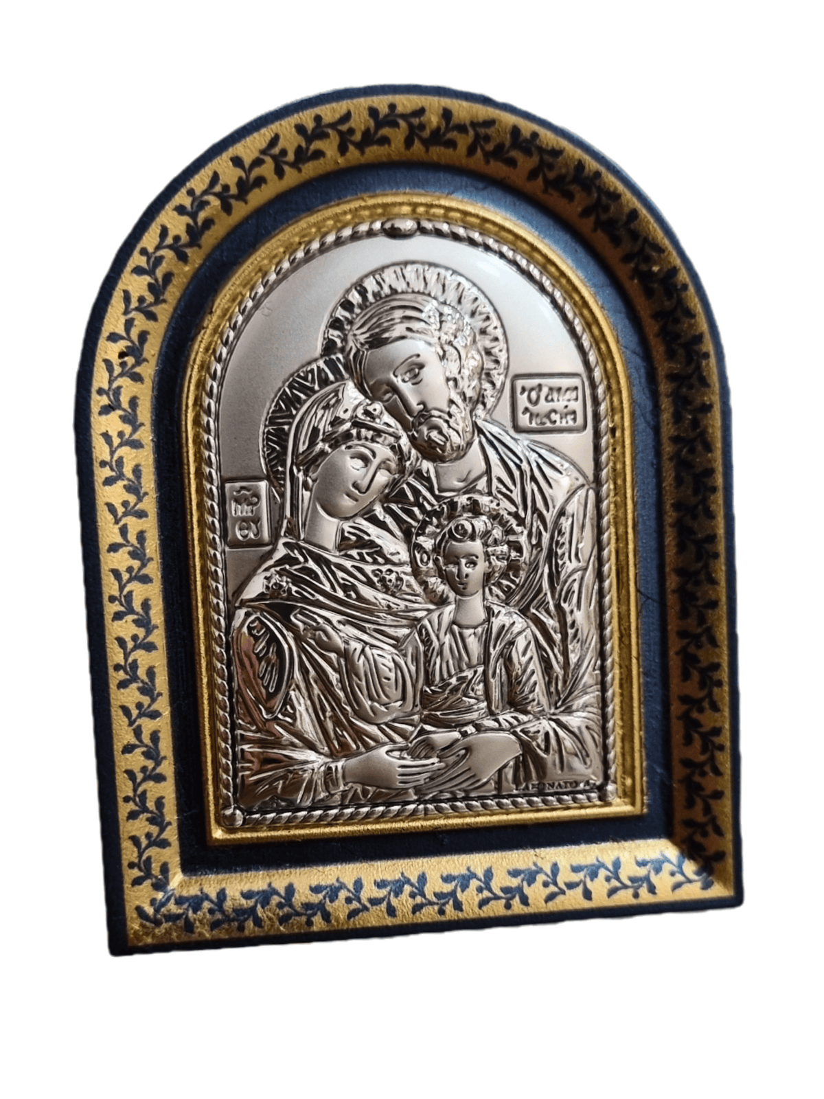 Adorno Italiano com Prata Sagrada Família Bizantina 8 x 6 cm-TerraCotta Arte Sacra