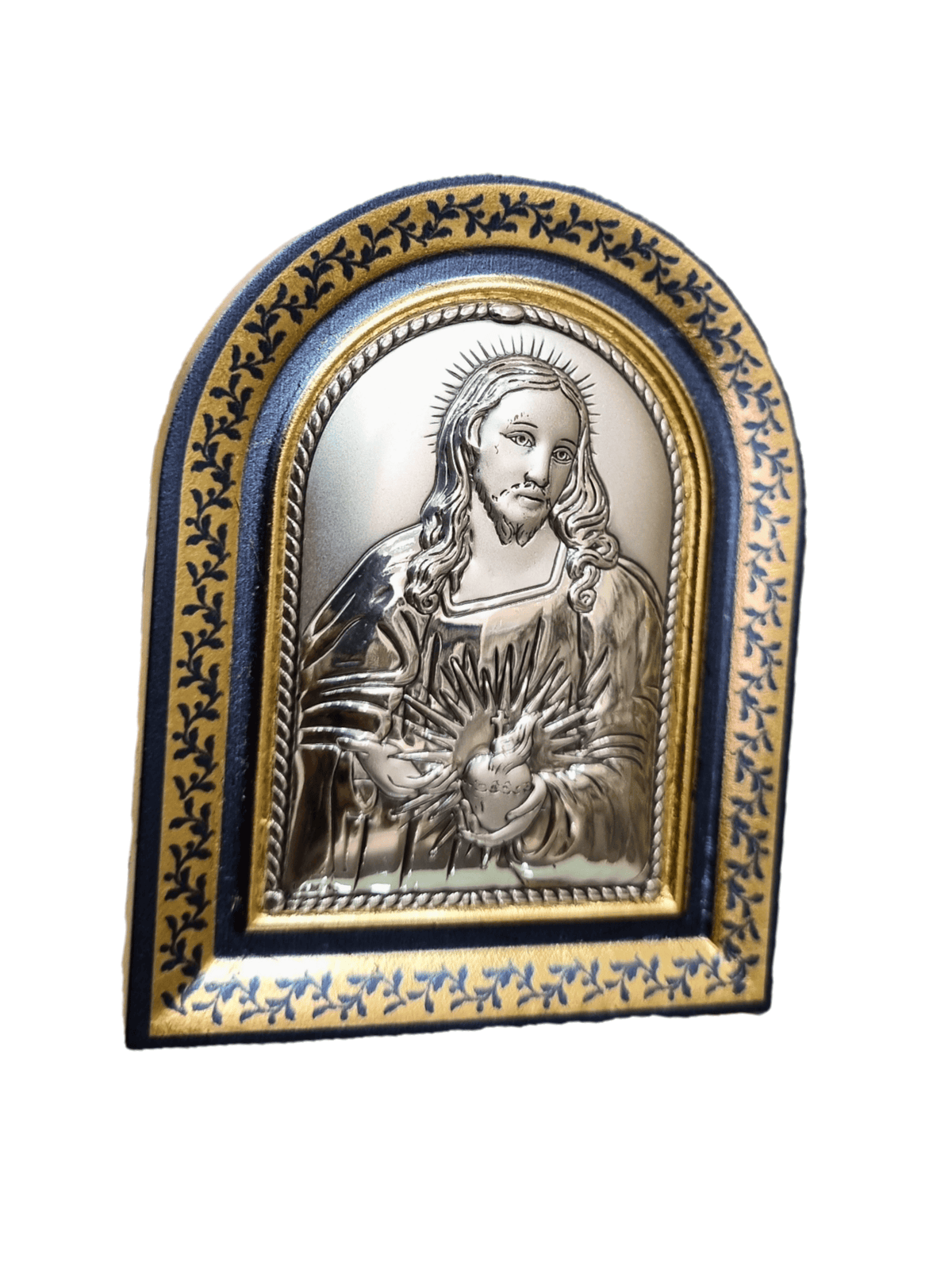 Adorno Italiano com Prata Sagrado Coração de Jesus 8 x 6 cm-TerraCotta Arte Sacra