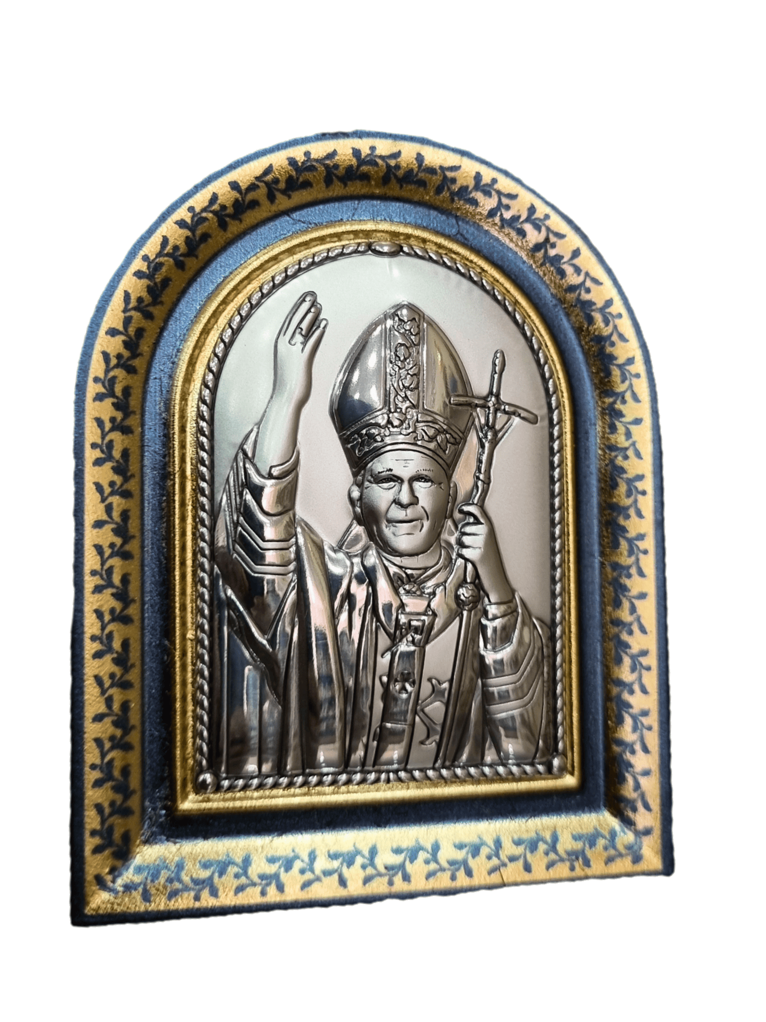 Adorno Italiano com Prata São João Paulo II 8 x 6 cm-TerraCotta Arte Sacra