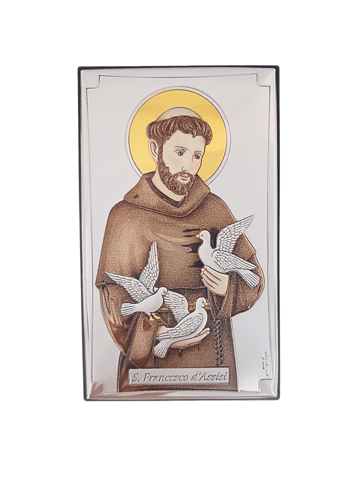 Adorno Italiano de Prata São Francisco de Assis 6,5 cm x 11 cm-TerraCotta Arte Sacra